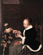 TERBORCH, Gerard A Woman Spinning at oil painting
